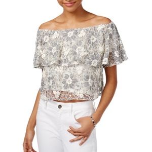 Rachel Roy Crop Lace Ruffle Crop Blouse Top